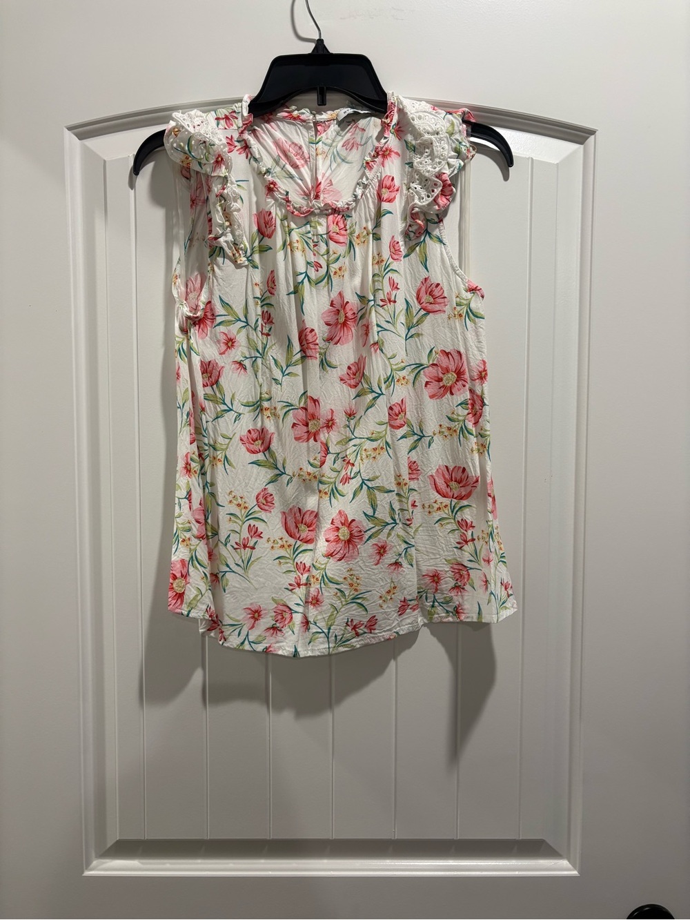 Staccato Floral Ruffle Blouse M Eyelet Lace Ivory Pink Boho